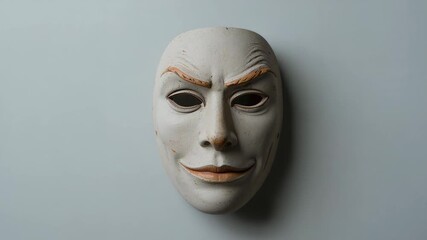 Sweeping light from window opening casting warm beam across wall highlighting painted ceramic mask - Powered by Adobe