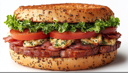 Healthy gourmet sandwich with fresh grilled meat slice generated by AI