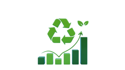 Green recycling symbol with upward graph isolated on transparent background