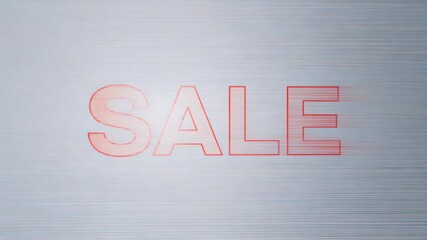 Appearing red outline SALE pulsing red fill and ghost glitch across brushed metal, promoting deals