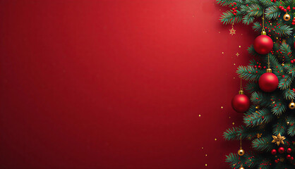 Christmas decorations on a red background – New Year, Christmas, winter composition, background, banner, card with space for text.