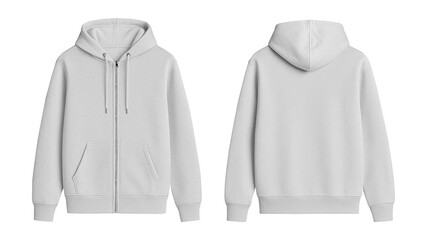 Gray Zip Hoodie Mockup Front and Back View on Transparent Background © Drip