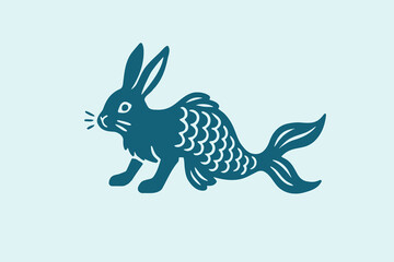 Rabbit fish hybrid silhouette flat vector illustration