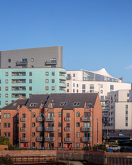 Fototapeta premium a walk around Leeds Dock on the River Aire, Leeds, West Yorkshire, England November 2025.