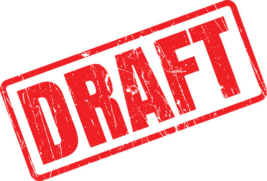 Grunge red rubber stamp displaying the word draft diagonally on a white background