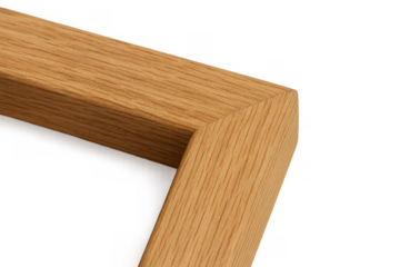 Wooden frame corner with real wood grain, natural oak texture, joinery connection forming a border on transparent background