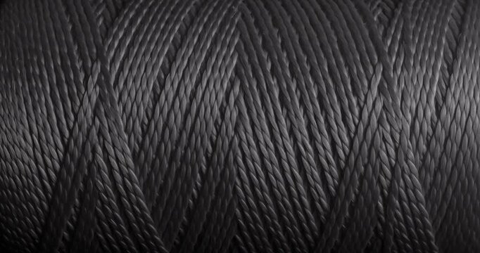 Woven Texture Background. Texture of Dark rough twine. Video presenting a continuous dark gray woven thread texture.	