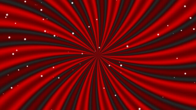 Intense red and black twisted sunburst radial beams rotating with white stars creating a dramatic circus or hypnotic background