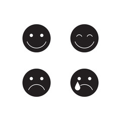 Four Solid Face Emojis Happy and Sad Emotions Set