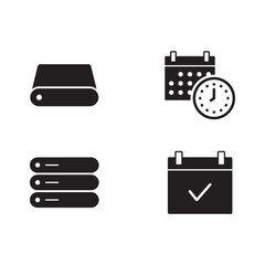 Four Solid Interface Icons Set Server Calendar Check