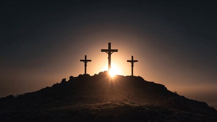 Dramatic crosses silhouette against sunset sky - Powered by Adobe