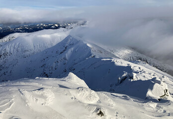 Slovakia winter mountain in Low Tatras from peak Chopok