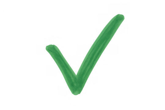 Green hand-drawn check mark icon representing concepts of approval, completion, success, and confirmation. Transparent background - Powered by Adobe