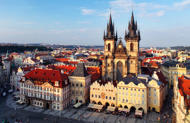 Prague Old Town square at sunrise, Czech Republic