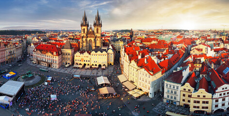 Prague Old Town square at sunrise, Czech Republic