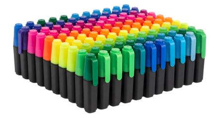 Colorful group of art and school objects, a set of colored markers and pencils isolated on a white background