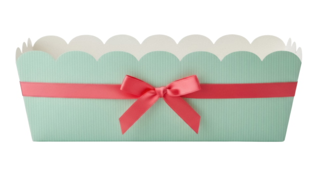 Pastel blue paper basket with pink ribbon isolated PNG, decorative container for gifts and treats on transparent background - Powered by Adobe