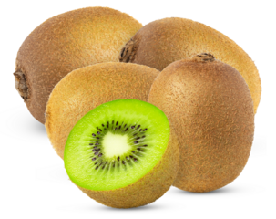 Ripe whole green kiwi fruits and half isolated.Four kiwis and cut in a half with clipping path.