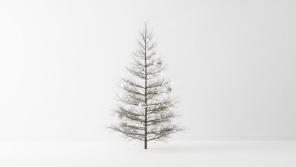 Fototapeta premium Minimalist winter tree covered in snow on a stark white background.