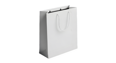 Blank white paper shopping bag with handle isolated on a white background for retail package design