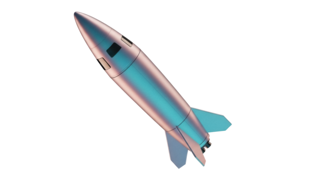 Sleek futuristic rocket PNG isolated on transparent background, space exploration vehicle for science fiction and aerospace concepts