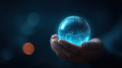 Businessman hands holding virtual digital globe with smart city and global network connection concept