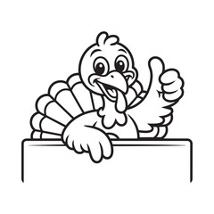 Cartoon turkey giving thumbs up behind blank board