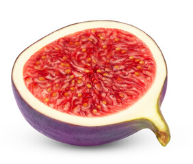 Slice of purple fig fruit isolated. Half of fig with clipping path.