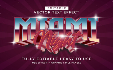 3d editable miami night text effect typography style template