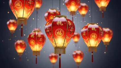 Festive red chinese lanterns glowing in the night sky celebration
