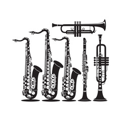 Naklejka premium Set of Black Musical Instruments Vector Illustration