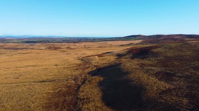 Sprawling Open Welsh Landscape Seen form the Air as Camera Moves Sideways.