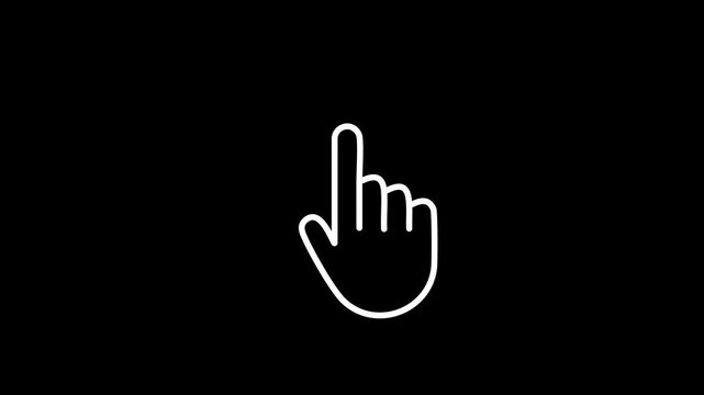 White Outline Hand Cursor Icon on Black Background pointer click