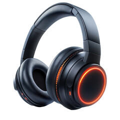 Futuristic Black Headphones with Glowing Red Accents Wireless Audio Noise on transparent background