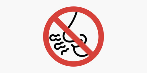 Prohibition symbol illustration indicating no strong odors, bad smells, or synthetic fragrances allowed, a minimalist vector graphic for regulatory policy, public space signage, environmental health w