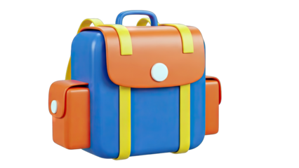 Vibrant Blue And Orange Backpack With Yellow Straps And White Accents Isolated On A Clean White Background Ideal For School Or Travel