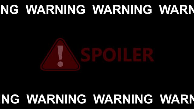 Red Exclamation Mark Inside Triangle Warning Symbol With The Word Spoiler On A Black Background With Repeating Warning Text