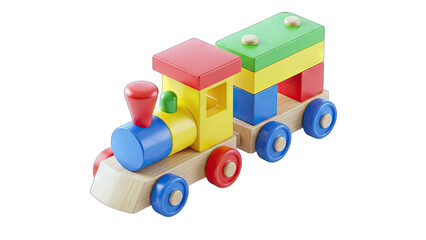 Vibrant Colorful Wooden Toy Train With Red Blue Yellow Green Blocks On A White Background For Children And Education