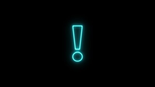 Bright Cyan Neon Exclamation Mark Glowing on Black Background light