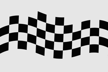 Dynamic wavy black and white checkered flag graphic element representing the finish line, victory, speed, and success in motorsport racing competition, used as an abstract modern banner background tem