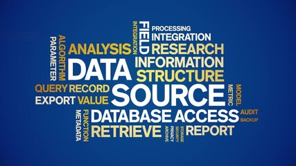 Data Source animated word cloud-text design animation tag kinetic typography seamless loop. - Powered by Adobe