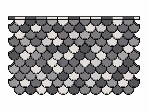 Seamless repeat background pattern of traditional gray scalloped roofing shingles illustration, decorative vector texture ideal for modern architectural surface design, construction industry documenta