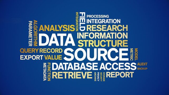 Data Source animated word cloud-text design animation tag kinetic typography seamless loop.