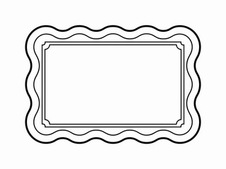 A decorative blank rectangular frame template featuring a thick black wavy outline and detailed scalloped border, perfect graphic design element for diplomas, certificates, signage, labels, invitation