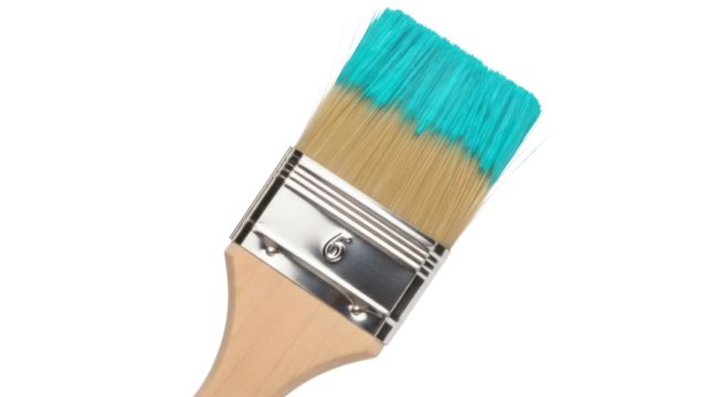 Paint brush with blue paint isolated PNG on transparent background, painting tool for home improvement and artistic projects - Powered by Adobe