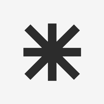 Simple shape with symmetrical asterisk, a star figure on white background. Symmetrical asterisk is easily recognizable mark, design element, and symbol of simplicity.