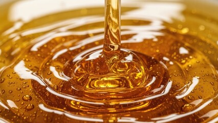Ramadan Golden Honey Pouring with Ripples and Bubbles in Clear Liquid | Ramadan, food ,religious, festival.
