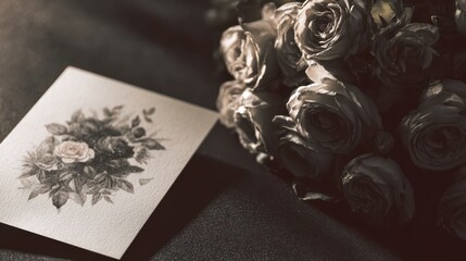 Romantic black roses set the stage for a decorative greeting card