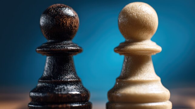 Rival pawns in a symbolic business strategy moment on a blue backdrop