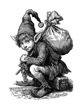 The Elf on the Shelf  vintage engraved illustration isolated on white background